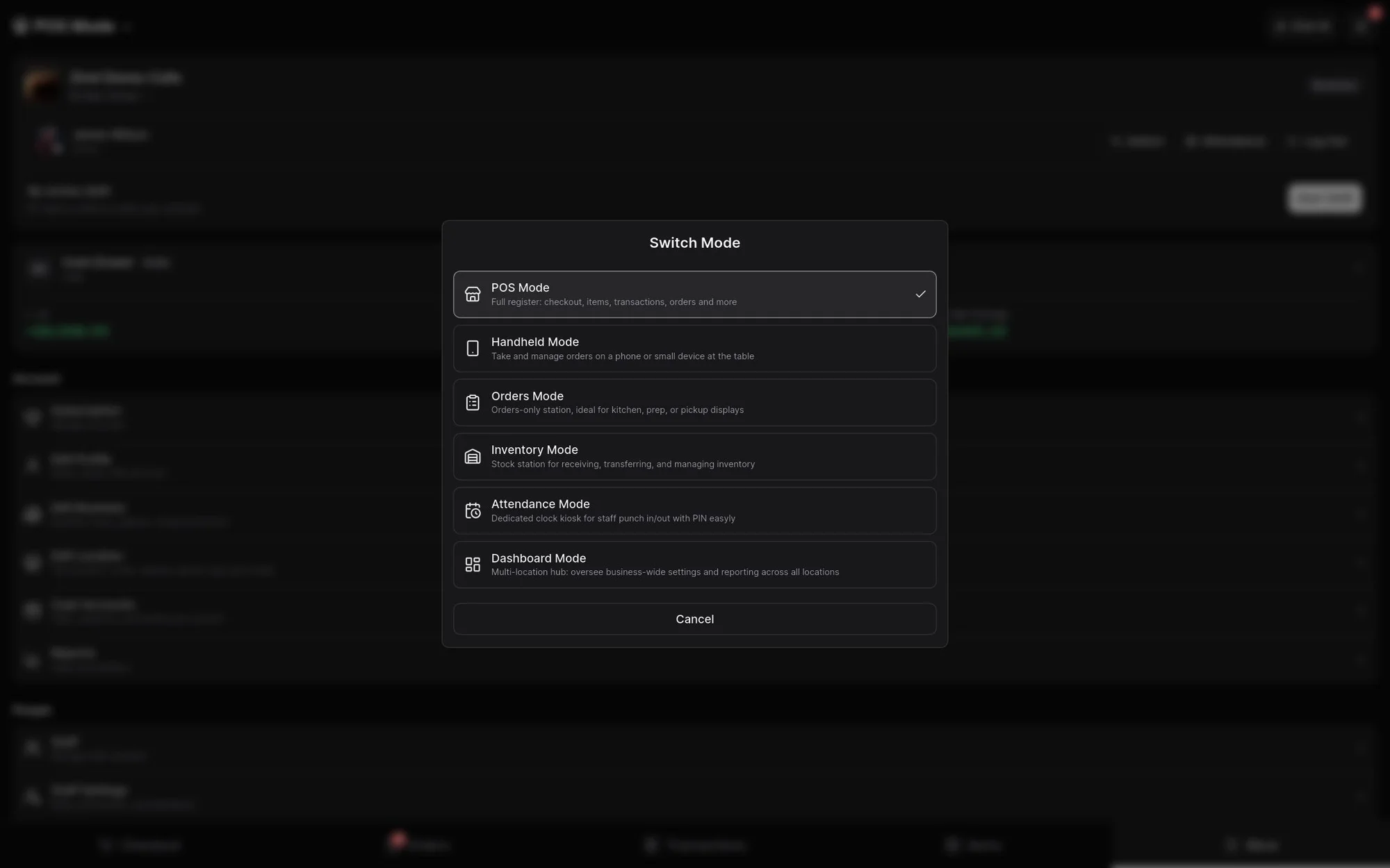 Switching a device between the six app modes